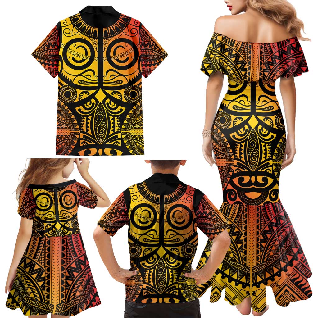 Marquesas Islands Family Matching Mermaid Dress and Hawaiian Shirt Marquesan Tattoo Yellow Gradient - Polynesian Pride