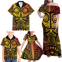 Marquesas Islands Family Matching Off Shoulder Maxi Dress and Hawaiian Shirt Marquesan Tattoo Yellow Gradient - Polynesian Pride
