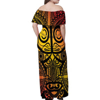 Marquesas Islands Family Matching Off Shoulder Maxi Dress and Hawaiian Shirt Marquesan Tattoo Yellow Gradient - Polynesian Pride