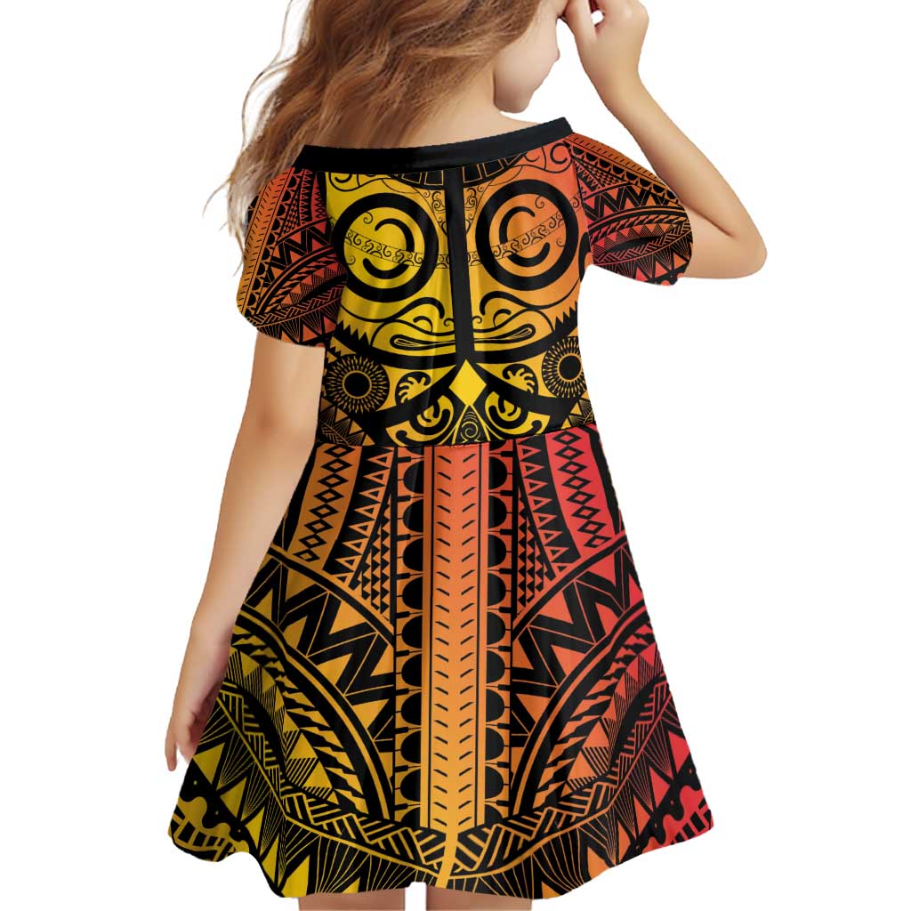 Marquesas Islands Family Matching Off Shoulder Short Dress and Hawaiian Shirt Marquesan Tattoo Yellow Gradient - Polynesian Pride