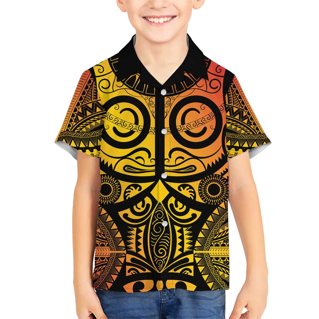 Marquesas Islands Family Matching Short Sleeve Bodycon Dress and Hawaiian Shirt Marquesan Tattoo Yellow Gradient - Polynesian Pride