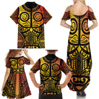 Marquesas Islands Family Matching Summer Maxi Dress and Hawaiian Shirt Marquesan Tattoo Yellow Gradient - Polynesian Pride
