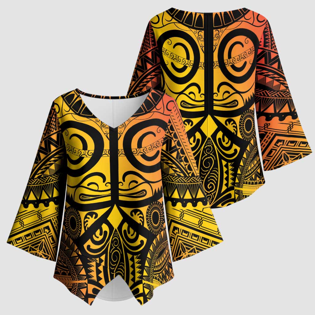 Marquesas Islands Kimono Sleeve Blouse Marquesan Tattoo Yellow Gradient - Polynesian Pride