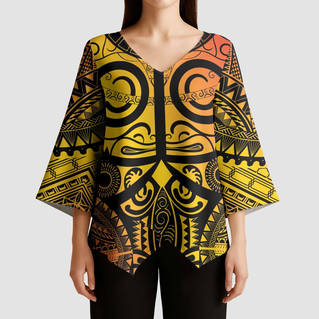 Marquesas Islands Kimono Sleeve Blouse Marquesan Tattoo Yellow Gradient - Polynesian Pride