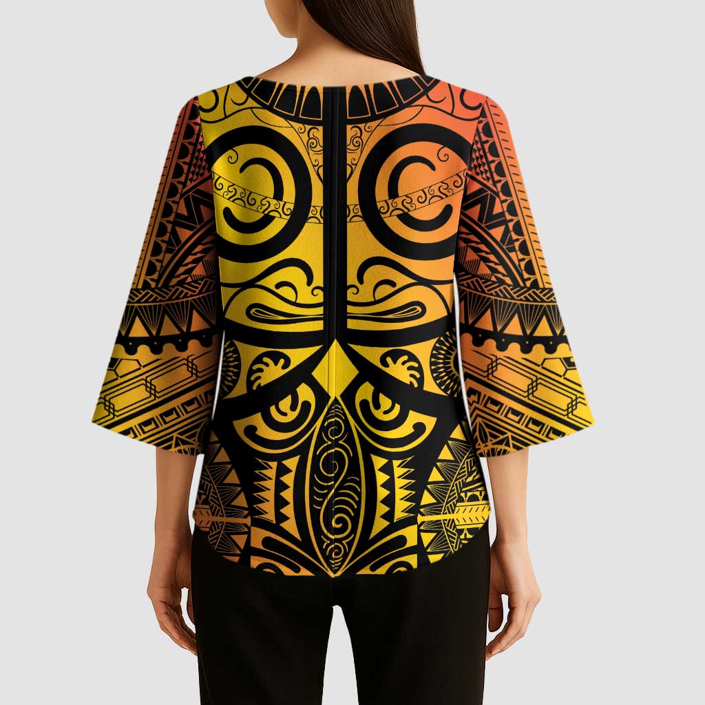Marquesas Islands Kimono Sleeve Blouse Marquesan Tattoo Yellow Gradient - Polynesian Pride