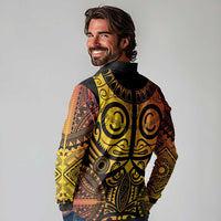 Marquesas Islands Long Sleeve Polo Shirt Marquesan Tattoo Yellow Gradient - Polynesian Pride