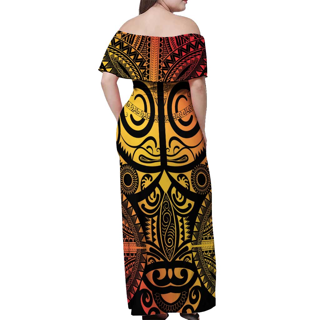 Marquesas Islands Off Shoulder Maxi Dress Marquesan Tattoo Yellow Gradient - Polynesian Pride