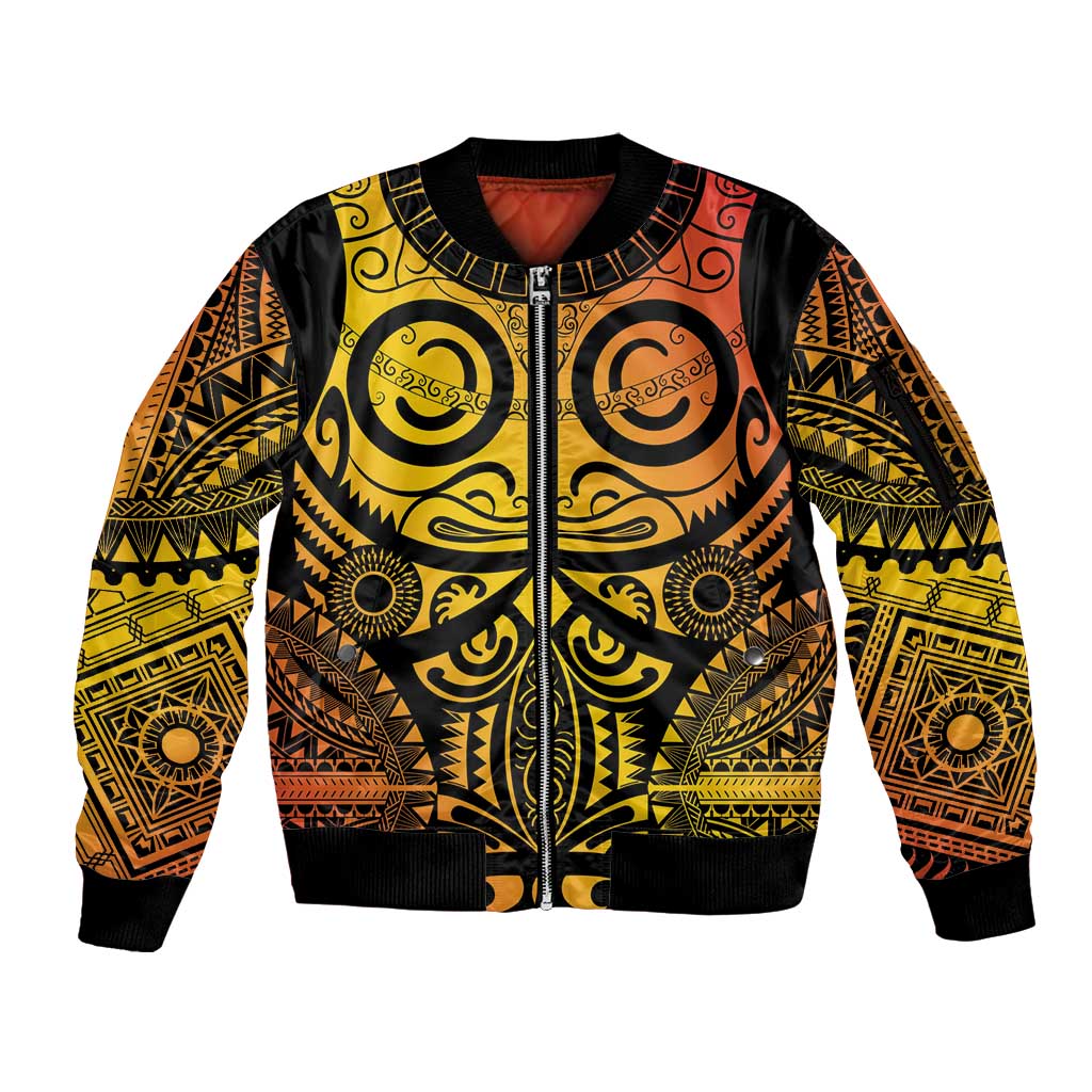 Marquesas Islands Sleeve Zip Bomber Jacket Marquesan Tattoo Yellow Gradient - Polynesian Pride