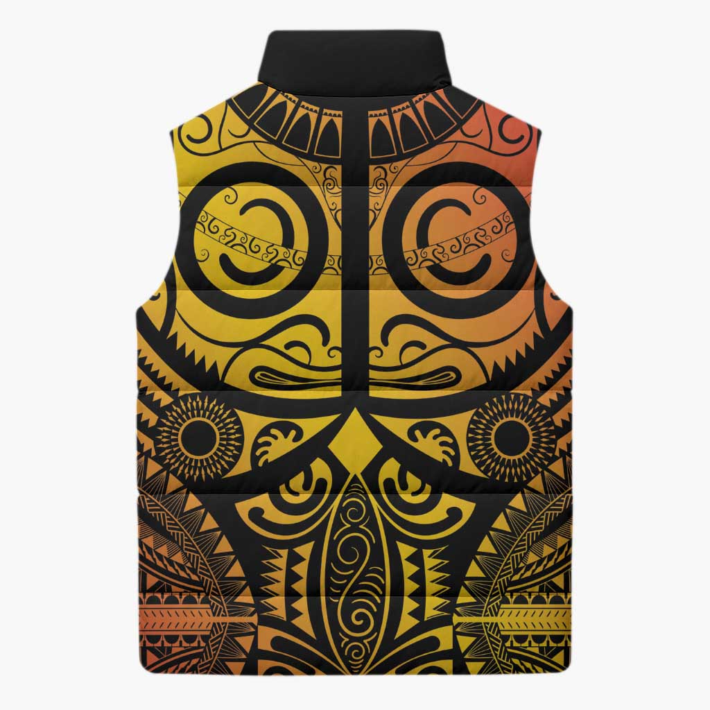 Marquesas Islands Sleeveless Puffer Jacket Marquesan Tattoo Yellow Gradient - Polynesian Pride