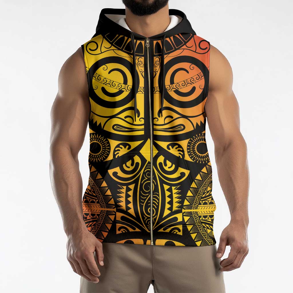 Marquesas Islands Sleeveless Zip Hoodie Marquesan Tattoo Yellow Gradient - Polynesian Pride
