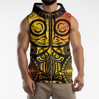 Marquesas Islands Sleeveless Zip Hoodie Marquesan Tattoo Yellow Gradient - Polynesian Pride