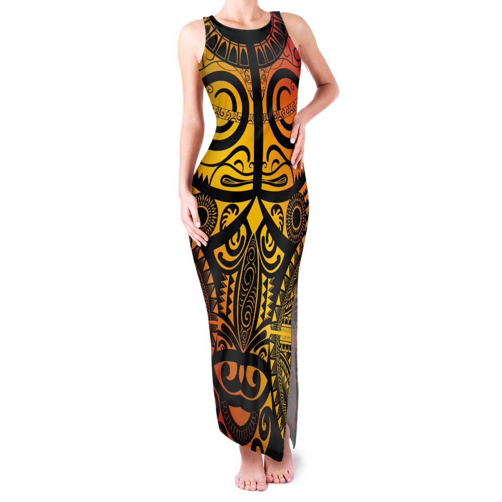 Marquesas Islands Tank Maxi Dress Marquesan Tattoo Yellow Gradient - Polynesian Pride