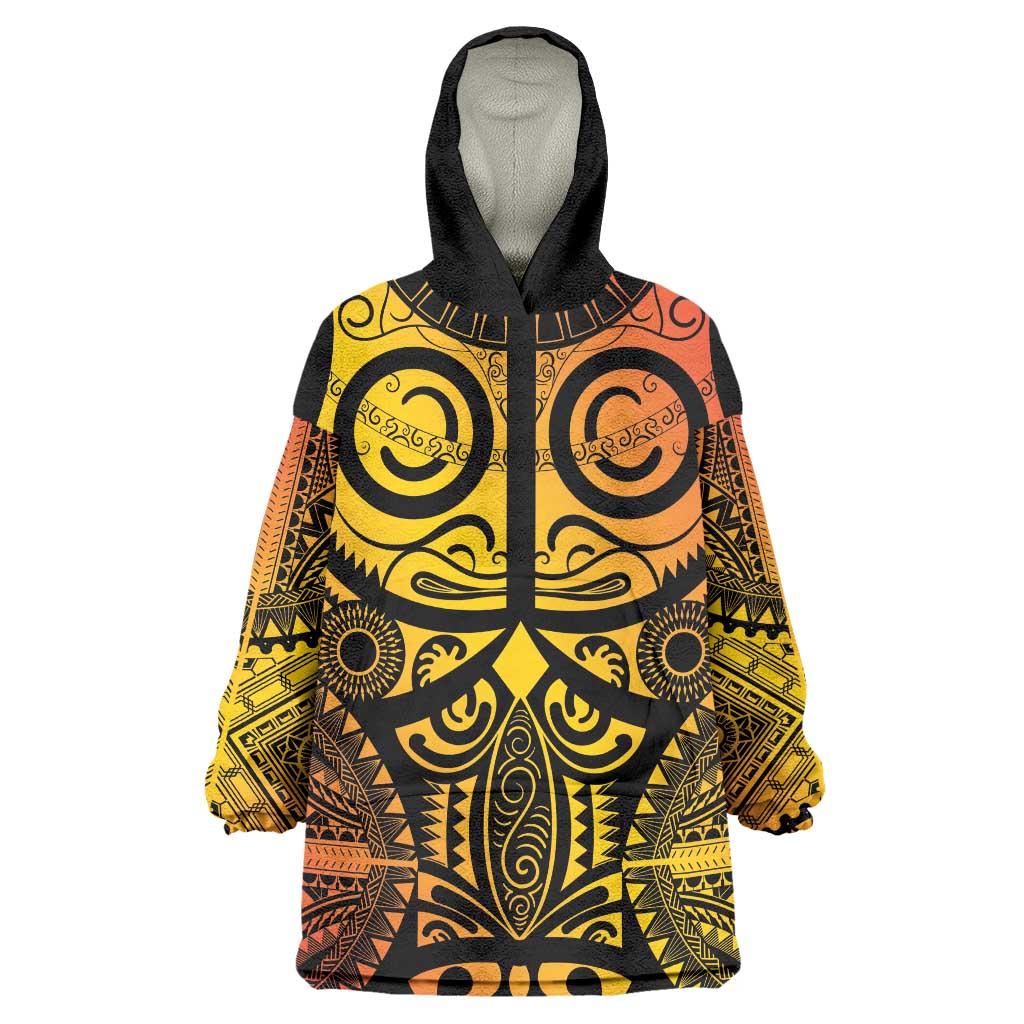 Marquesas Islands Wearable Blanket Hoodie Marquesan Tattoo Yellow Gradient - Polynesian Pride