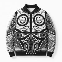 Marquesas Islands Bomber Puffer Jacket Marquesan Tattoo Black White Color - Polynesian Pride
