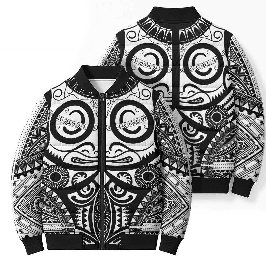 Marquesas Islands Bomber Puffer Jacket Marquesan Tattoo Black White Color - Polynesian Pride
