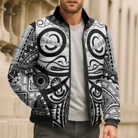 Marquesas Islands Bomber Puffer Jacket Marquesan Tattoo Black White Color - Polynesian Pride