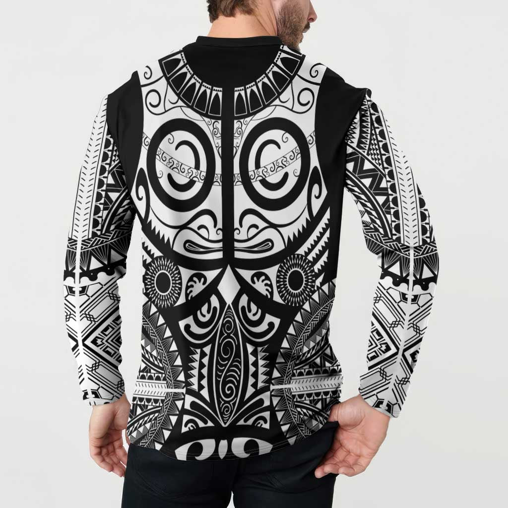 Marquesas Islands Button Sweatshirt Marquesan Tattoo Black White Color - Polynesian Pride