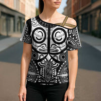Marquesas Islands Cross Shoulder Shirt Marquesan Tattoo Black White Color - Polynesian Pride