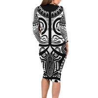 Marquesas Islands Family Matching Long Sleeve Bodycon Dress and Hawaiian Shirt Marquesan Tattoo Black White Color - Polynesian Pride