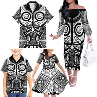 Marquesas Islands Family Matching Off The Shoulder Long Sleeve Dress and Hawaiian Shirt Marquesan Tattoo Black White Color - Polynesian Pride