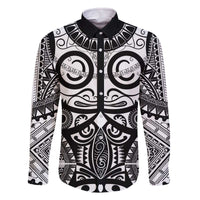 Marquesas Islands Family Matching Off The Shoulder Long Sleeve Dress and Hawaiian Shirt Marquesan Tattoo Black White Color - Polynesian Pride