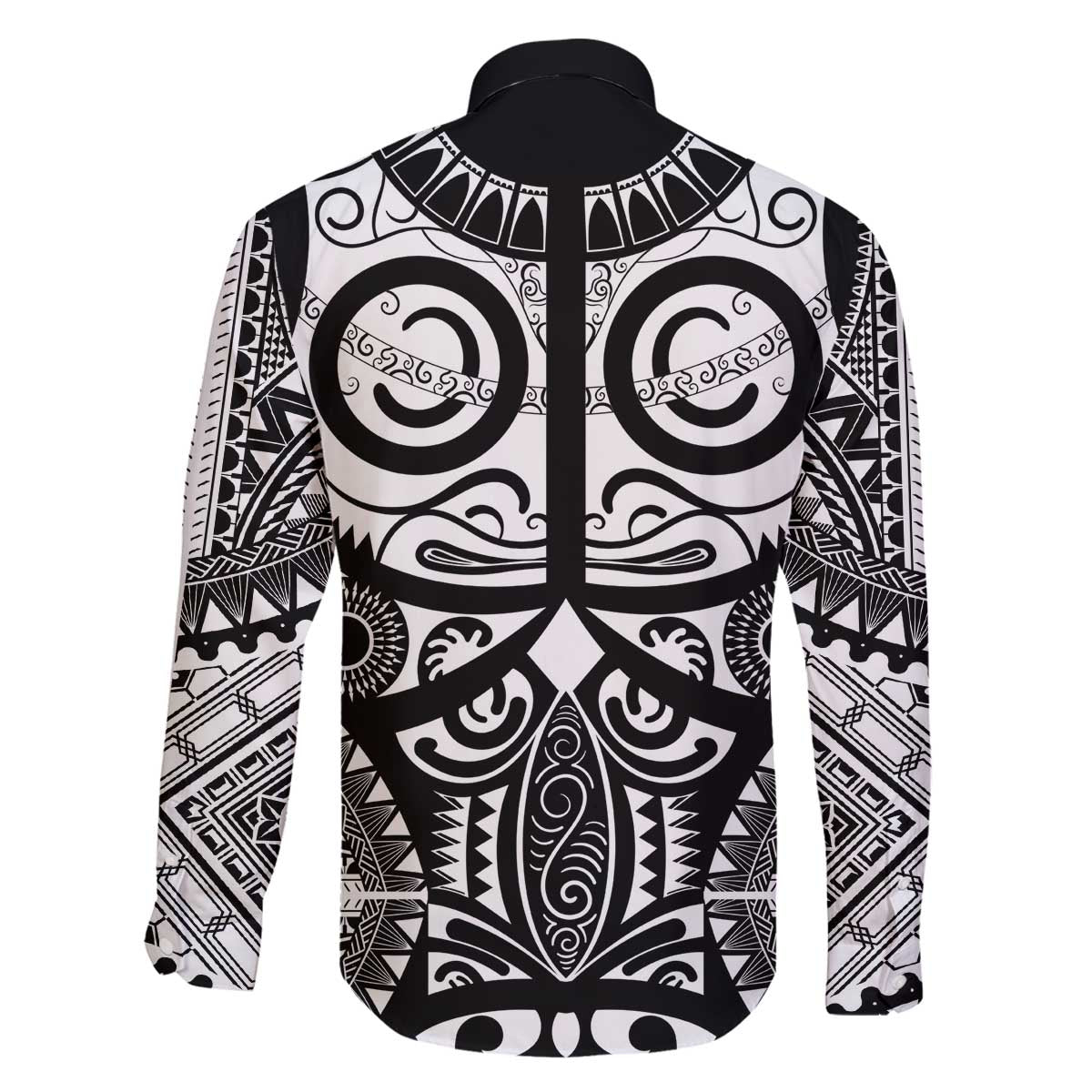 Marquesas Islands Family Matching Off The Shoulder Long Sleeve Dress and Hawaiian Shirt Marquesan Tattoo Black White Color - Polynesian Pride
