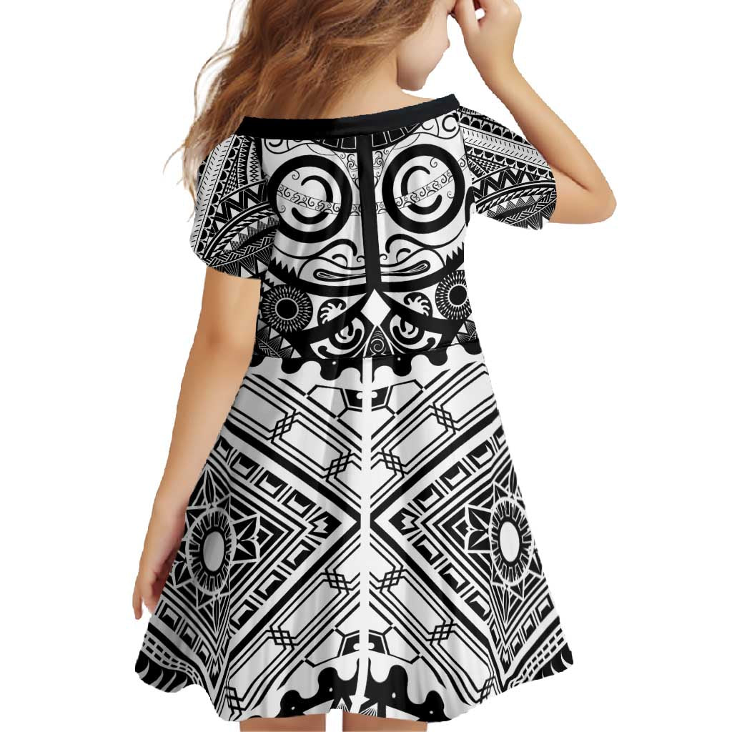 Marquesas Islands Family Matching Off Shoulder Maxi Dress and Hawaiian Shirt Marquesan Tattoo Black White Color - Polynesian Pride