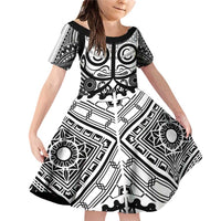 Marquesas Islands Family Matching Off Shoulder Short Dress and Hawaiian Shirt Marquesan Tattoo Black White Color - Polynesian Pride