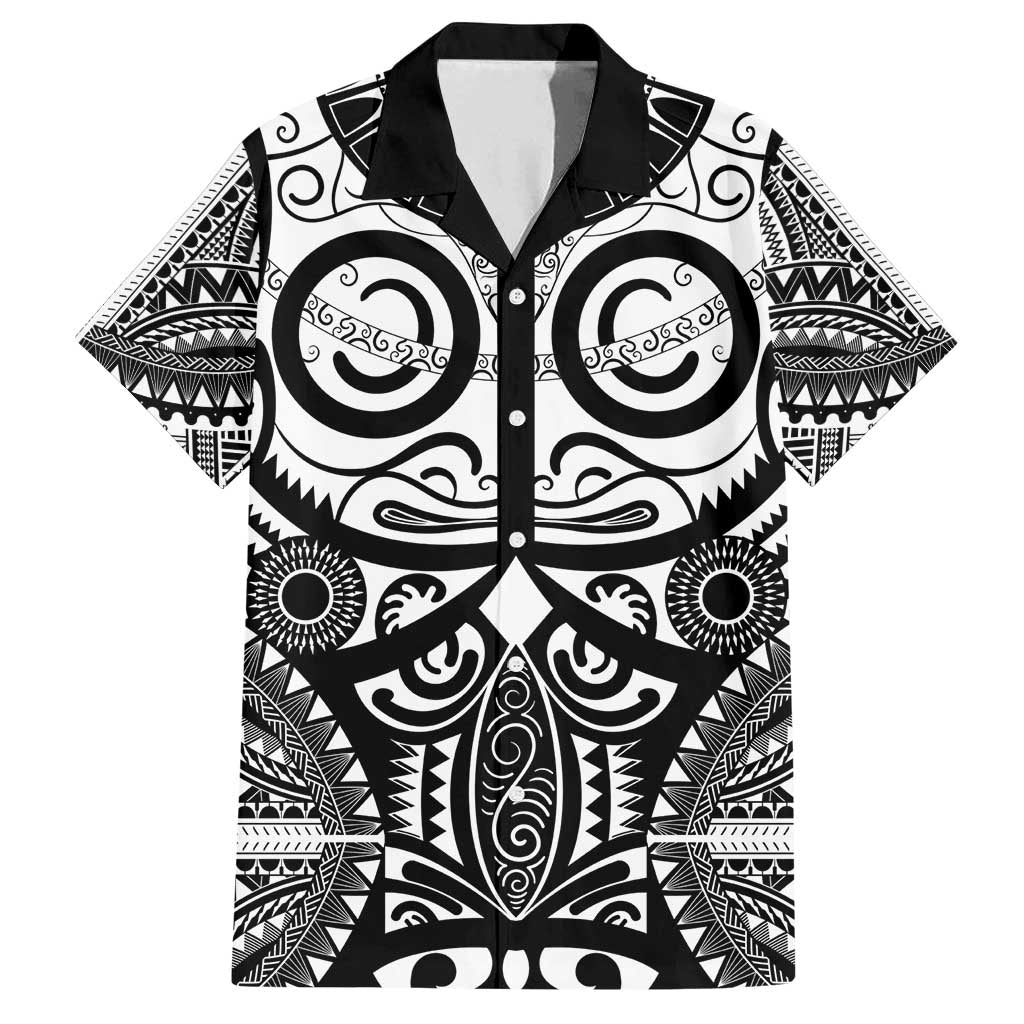 Marquesas Islands Family Matching Off Shoulder Short Dress and Hawaiian Shirt Marquesan Tattoo Black White Color - Polynesian Pride