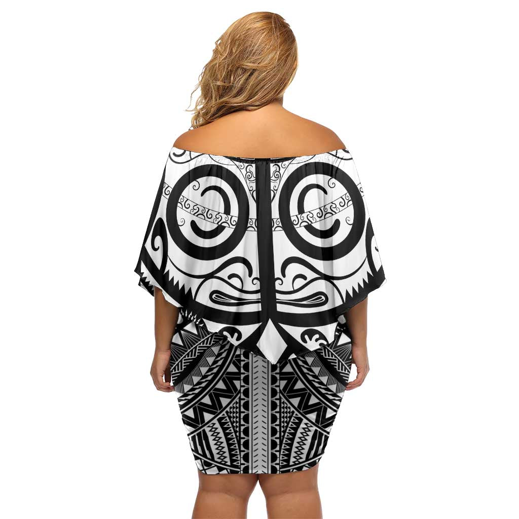 Marquesas Islands Family Matching Off Shoulder Short Dress and Hawaiian Shirt Marquesan Tattoo Black White Color - Polynesian Pride