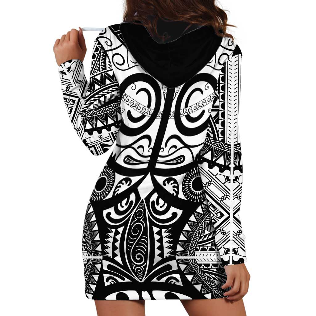 Marquesas Islands Hoodie Dress Marquesan Tattoo Black White Color - Polynesian Pride