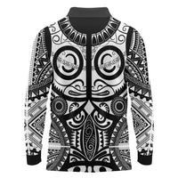 Marquesas Islands Long Sleeve Polo Shirt Marquesan Tattoo Black White Color - Polynesian Pride