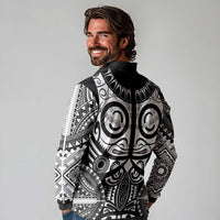 Marquesas Islands Long Sleeve Polo Shirt Marquesan Tattoo Black White Color - Polynesian Pride