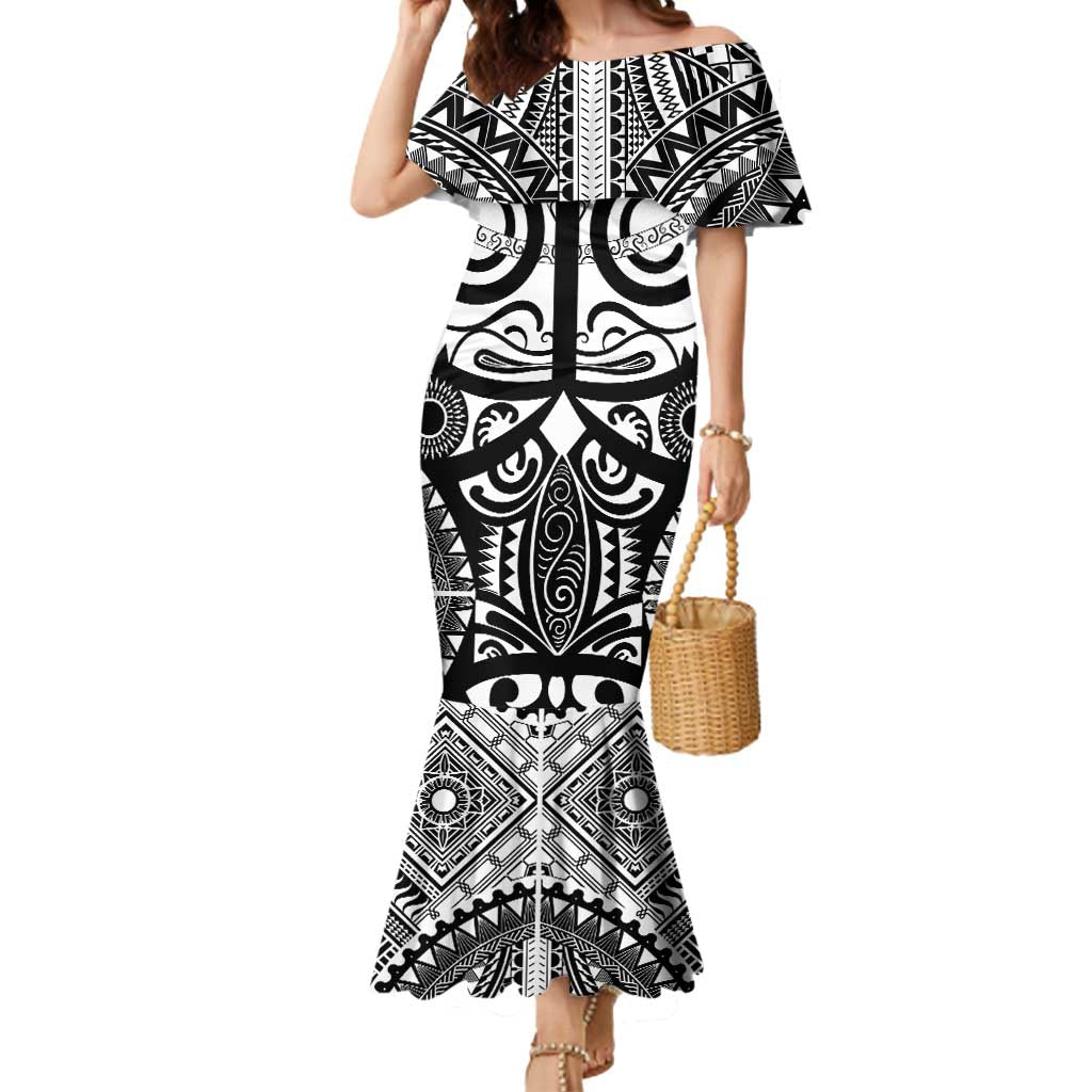 Marquesas Islands Mermaid Dress Marquesan Tattoo Black White Color - Polynesian Pride