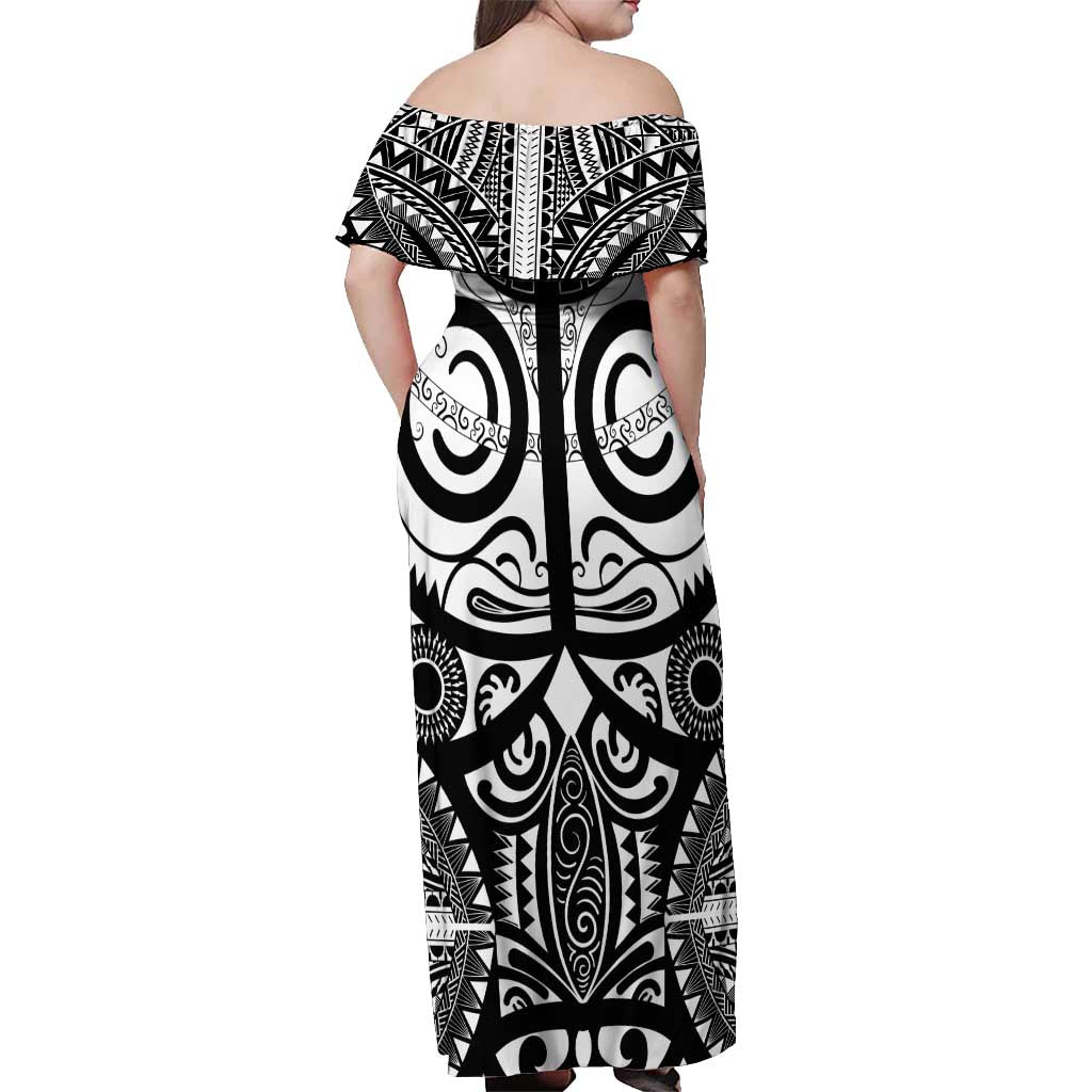 Marquesas Islands Off Shoulder Maxi Dress Marquesan Tattoo Black White Color - Polynesian Pride