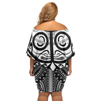 Marquesas Islands Off Shoulder Short Dress Marquesan Tattoo Black White Color - Polynesian Pride