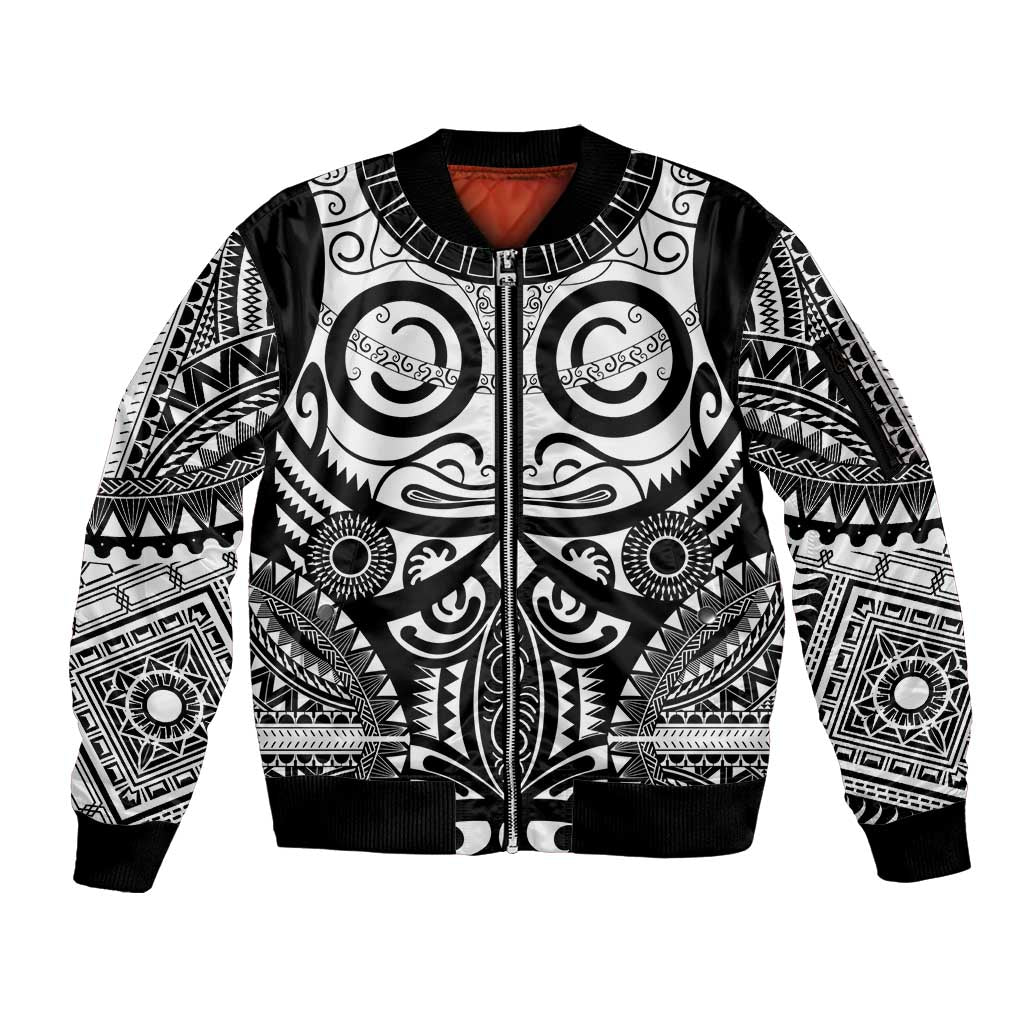 Marquesas Islands Sleeve Zip Bomber Jacket Marquesan Tattoo Black White Color - Polynesian Pride
