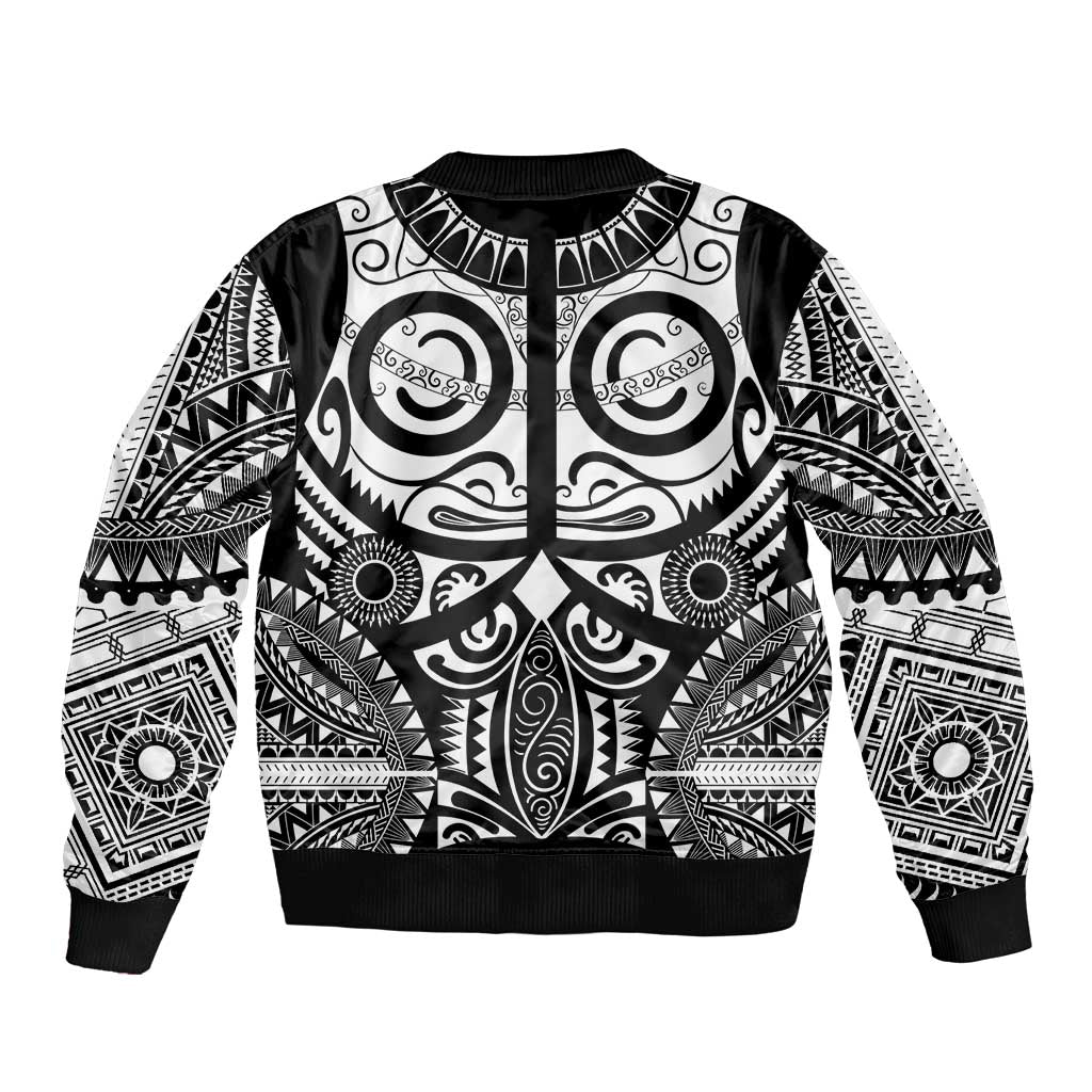 Marquesas Islands Sleeve Zip Bomber Jacket Marquesan Tattoo Black White Color - Polynesian Pride