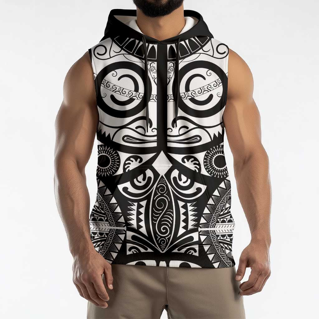 Marquesas Islands Sleeveless Hoodie Marquesan Tattoo Black White Color - Polynesian Pride