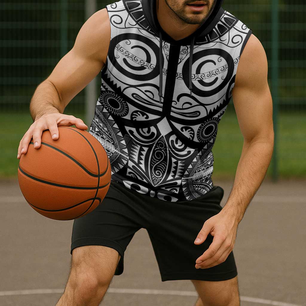 Marquesas Islands Sleeveless Hoodie Marquesan Tattoo Black White Color - Polynesian Pride