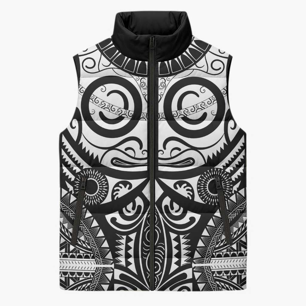 Marquesas Islands Sleeveless Puffer Jacket Marquesan Tattoo Black White Color - Polynesian Pride