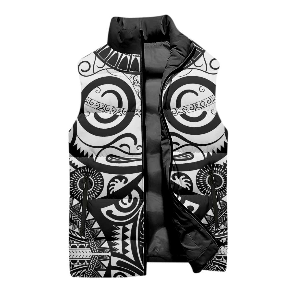 Marquesas Islands Sleeveless Puffer Jacket Marquesan Tattoo Black White Color - Polynesian Pride