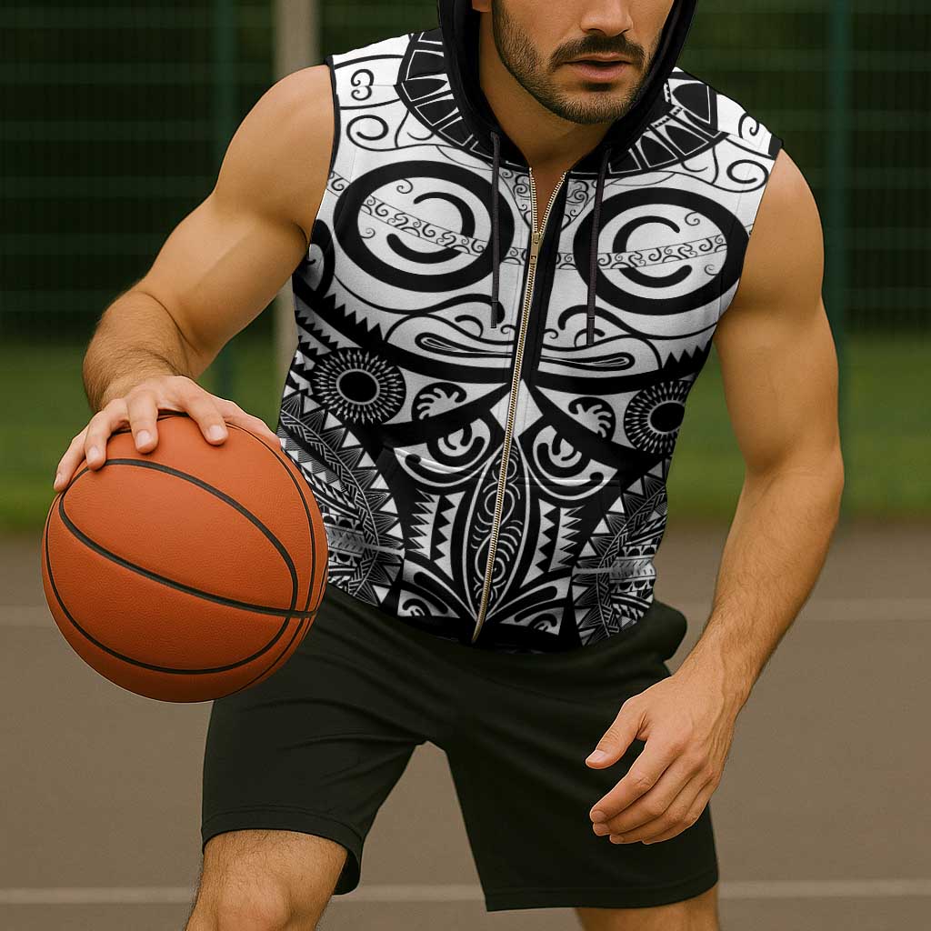Marquesas Islands Sleeveless Zip Hoodie Marquesan Tattoo Black White Color - Polynesian Pride