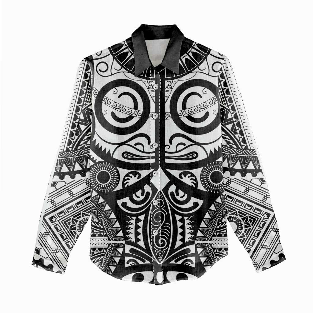 Marquesas Islands Women Casual Shirt Marquesan Tattoo Black White Color - Polynesian Pride