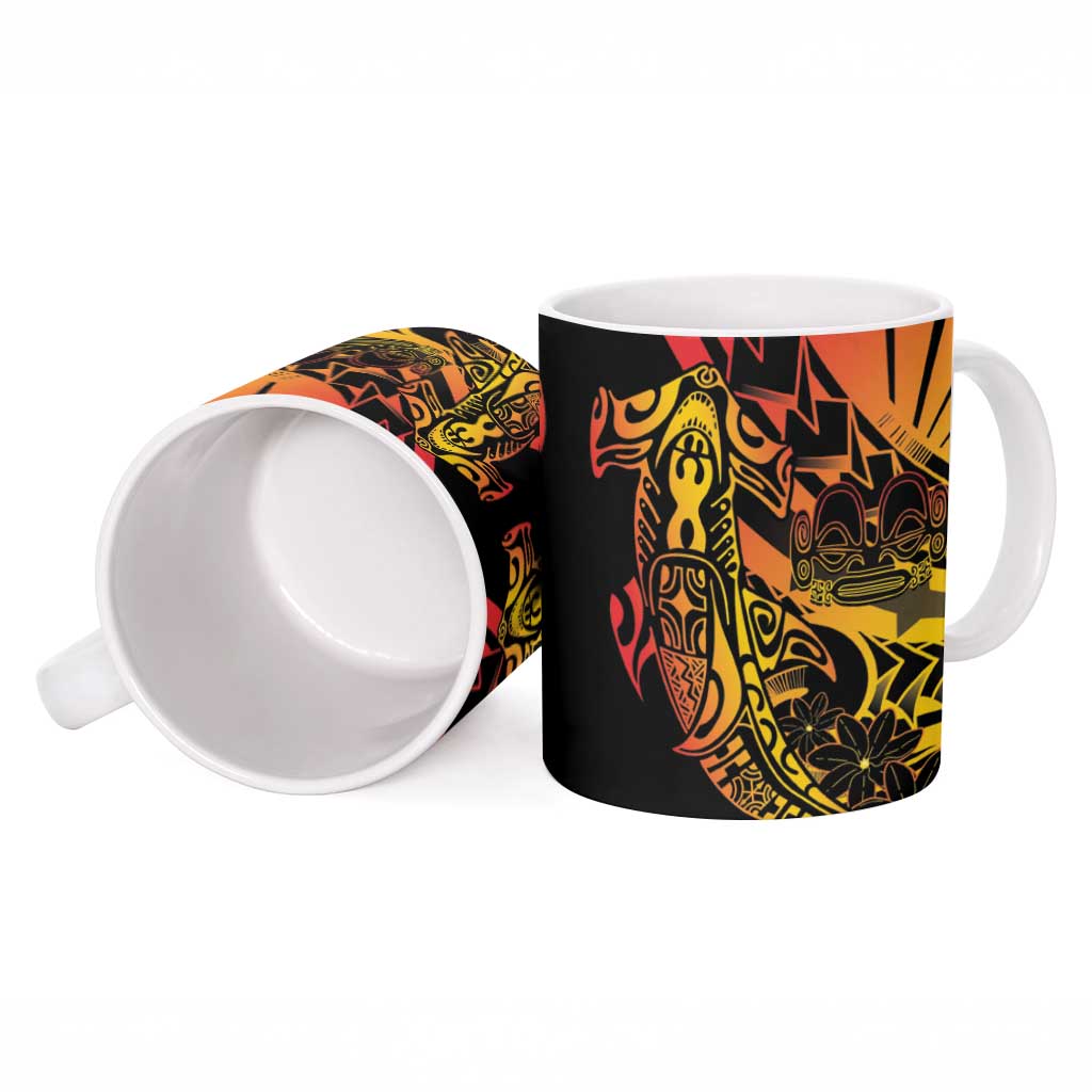 Gradient Marquesas Islands Ceramic Mug Marquesan Matatiki Hammerhead Shark Patutiki - Polynesian Pride