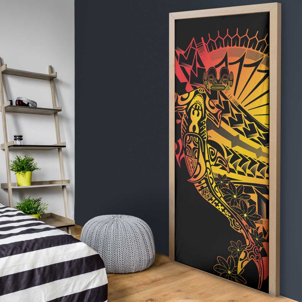 Gradient Marquesas Islands Door Cover Marquesan Matatiki Hammerhead Shark Patutiki - Polynesian Pride