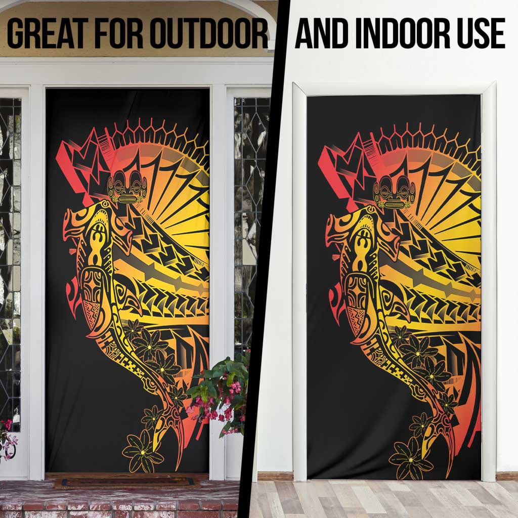 Gradient Marquesas Islands Door Cover Marquesan Matatiki Hammerhead Shark Patutiki - Polynesian Pride