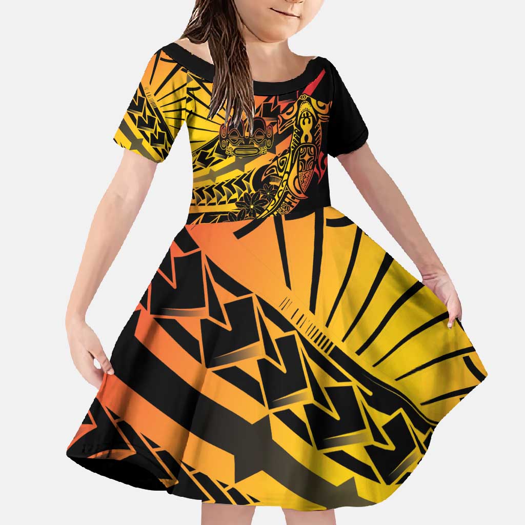 Gradient Marquesas Islands Family Matching Off Shoulder Maxi Dress and Hawaiian Shirt Marquesan Matatiki Hammerhead Shark Patutiki - Polynesian Pride