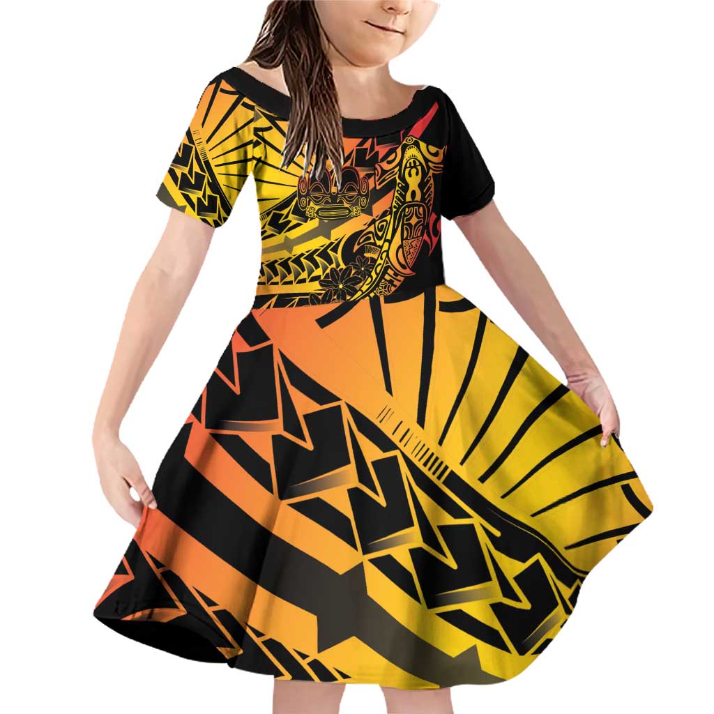 Gradient Marquesas Islands Family Matching Off Shoulder Short Dress and Hawaiian Shirt Marquesan Matatiki Hammerhead Shark Patutiki - Polynesian Pride