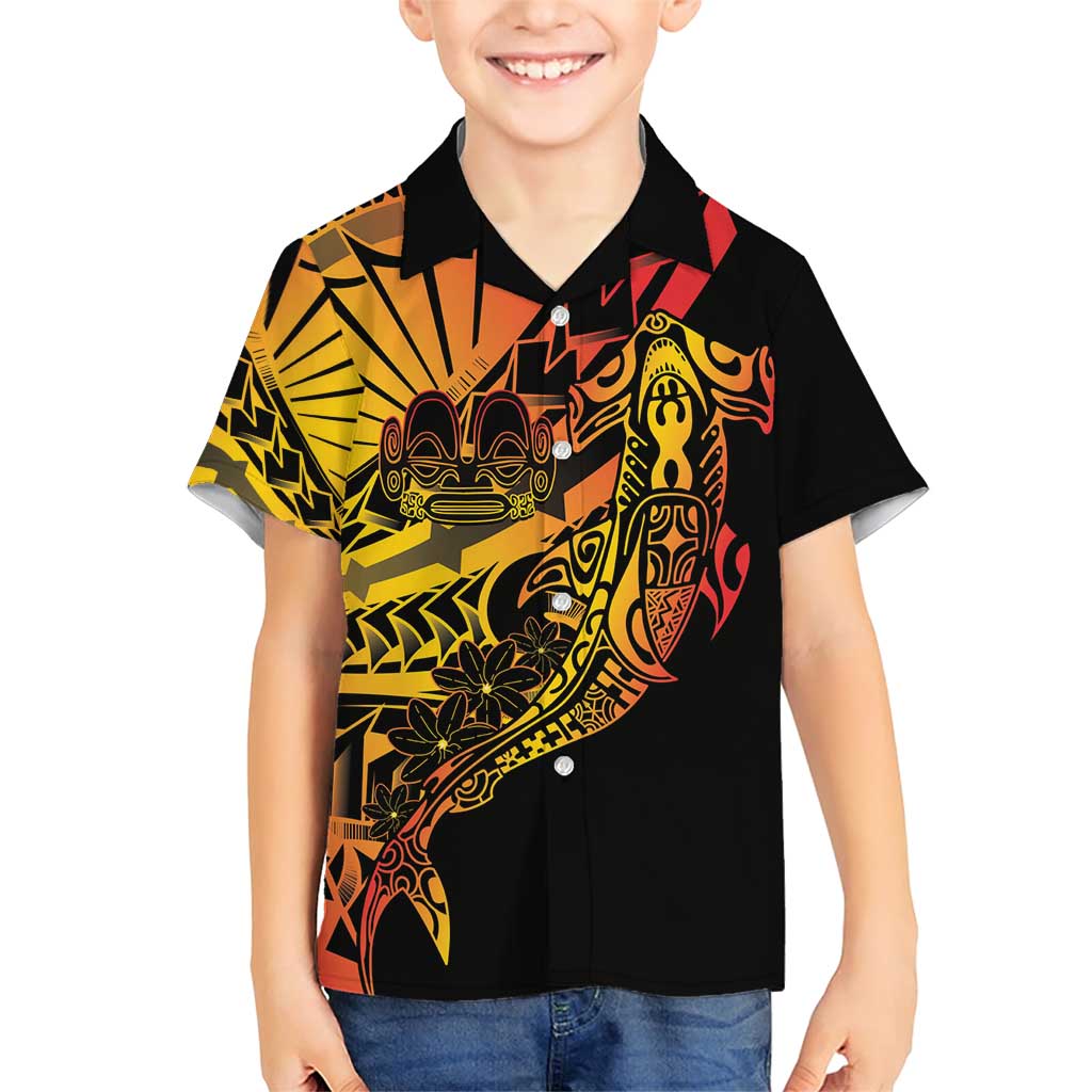 Gradient Marquesas Islands Family Matching Short Sleeve Bodycon Dress and Hawaiian Shirt Marquesan Matatiki Hammerhead Shark Patutiki - Polynesian Pride